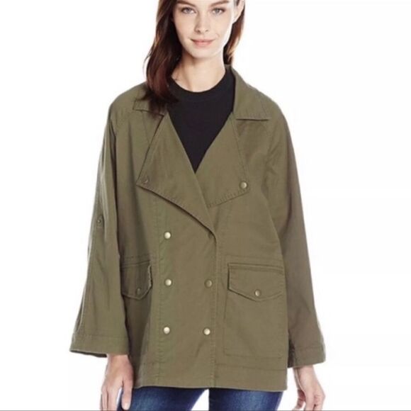 Kensie Jeans Army Green Double Breasted Utility Jacket - Picture 9 of 9